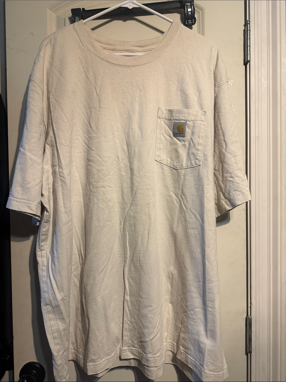 Carhartt Men’s Cream Short-Sleeve Pocket Tee with Logo Patch